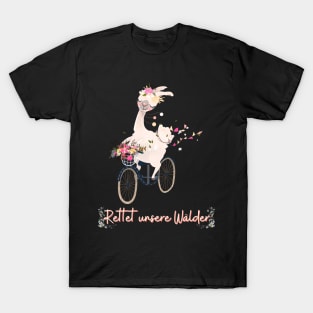 Alpaka Fahrrad Wald Retten Prinzessin Blumen Süß.png T-Shirt